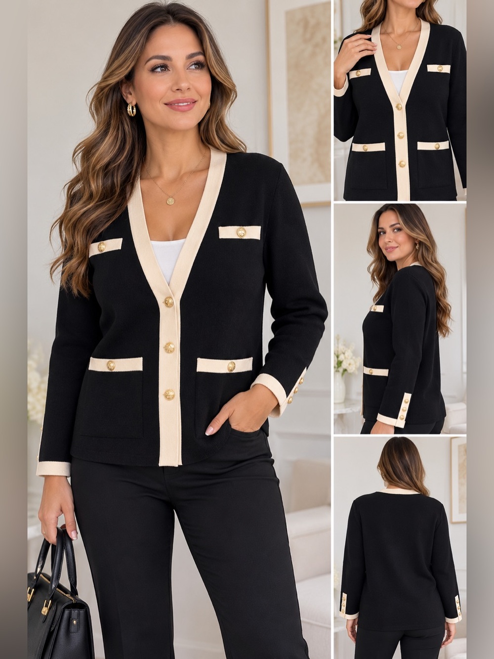 Express Black Blazer with Cream Trim and Gold Buttons